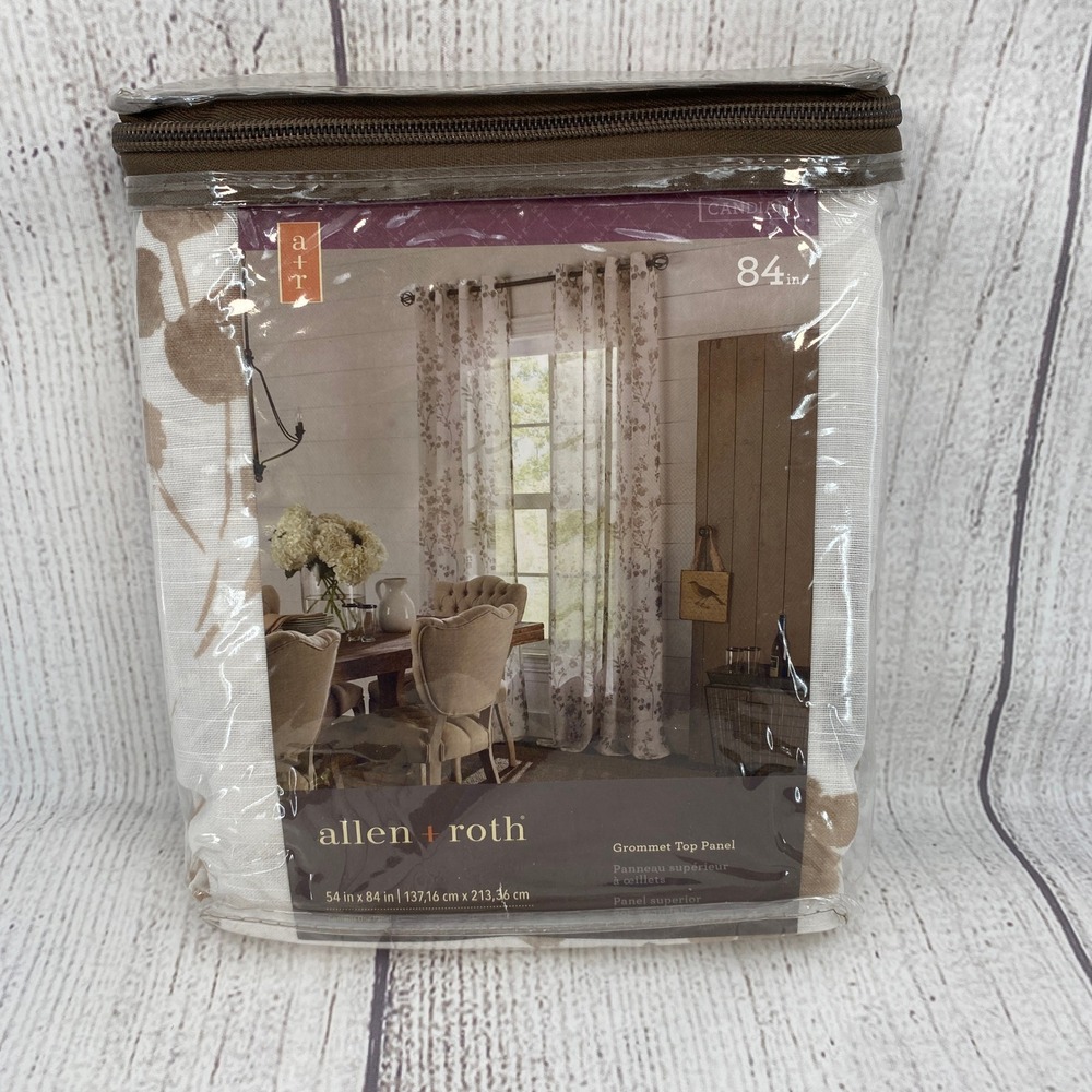 allen + roth Grommet Top Panel 54x84 Tan White Floral Vine Linen Blend Curtain